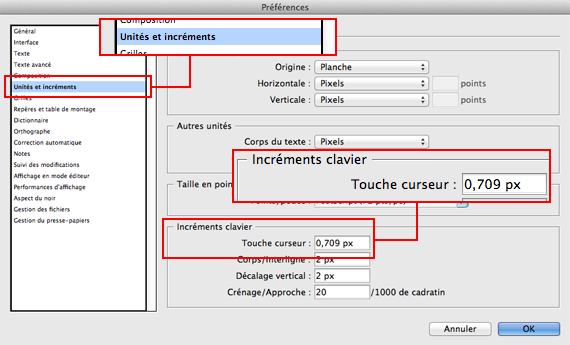 Préférences unité de déplacement